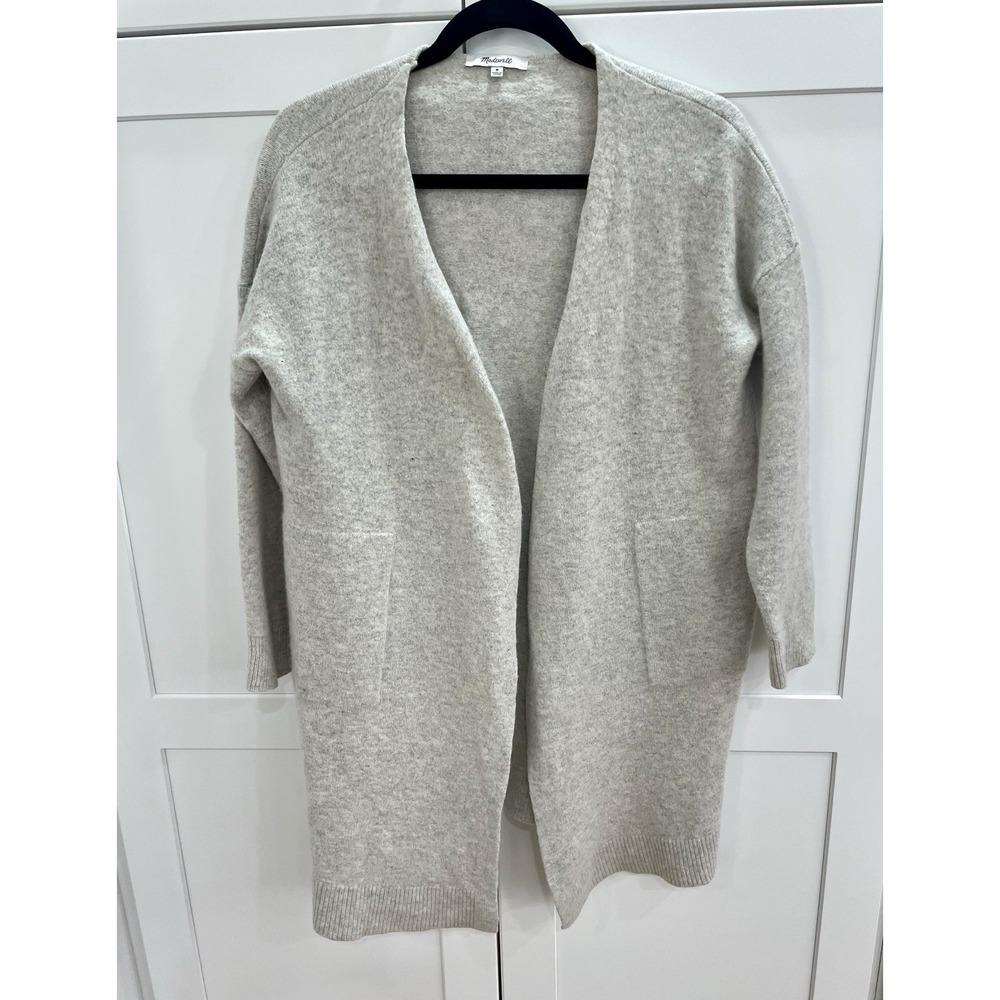 Madewell Heather Gray Wool Blend Duster Cardigan Sweater M Pockets Oatmeal NI134